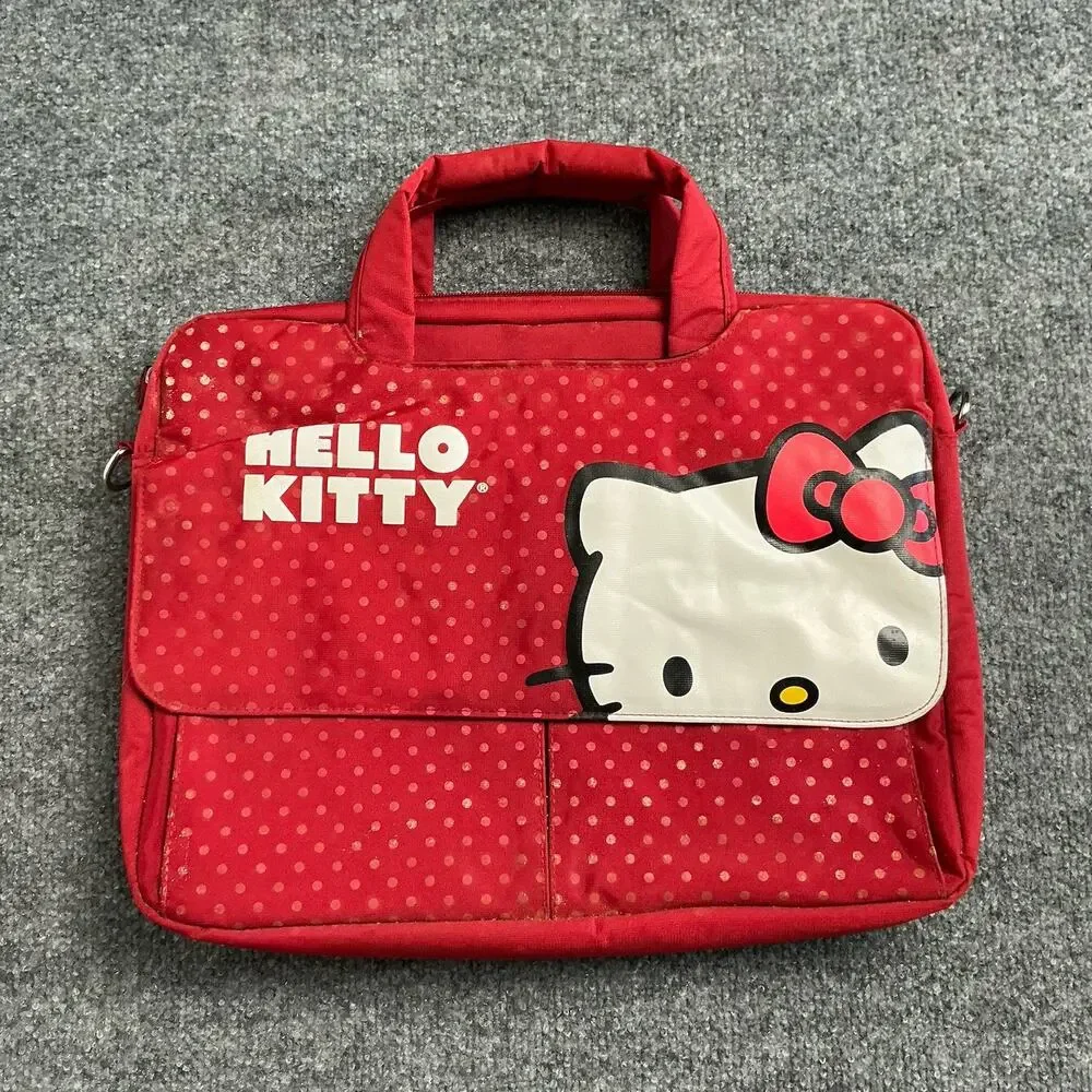 Hello Kitty Laptop Bag Red/White/Pink Nylon Case with Outer Pockets